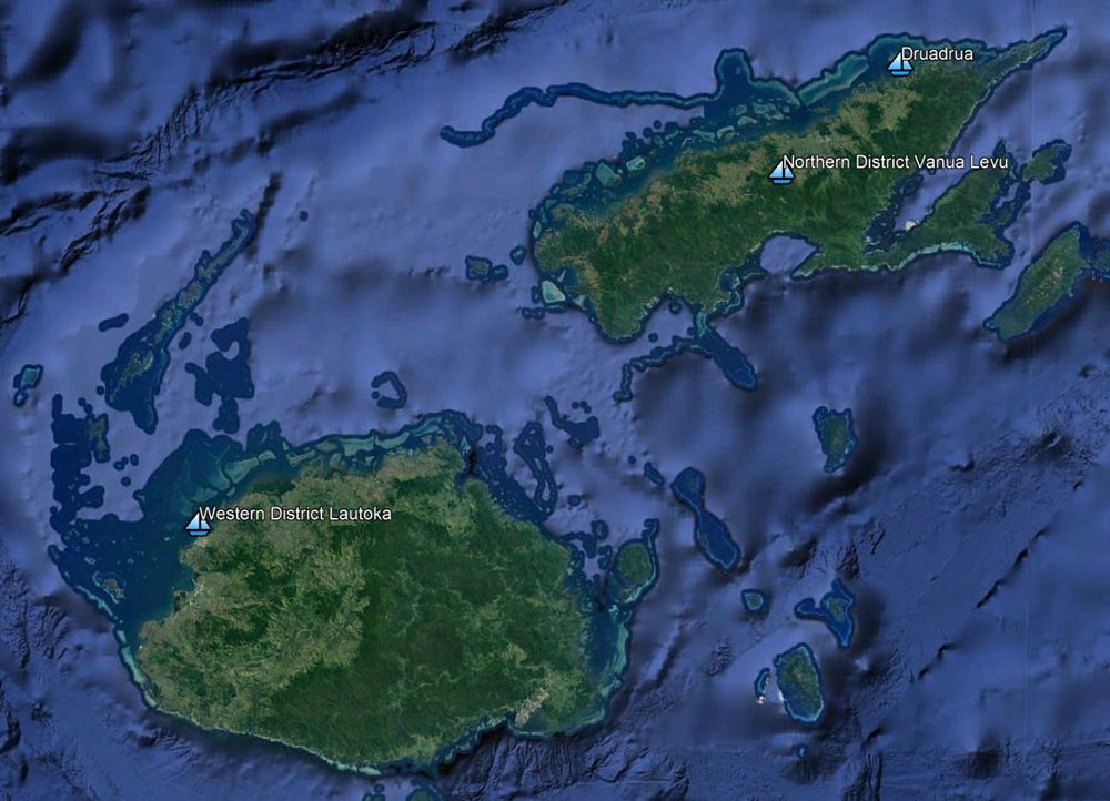 Map showing two locations experimental coral transplant and control plots were established